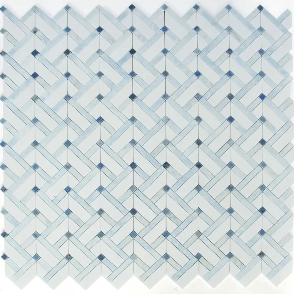 Tesserae Herringbone Royal Sapphire 11.75x12.25 Marble Mosaic Tile