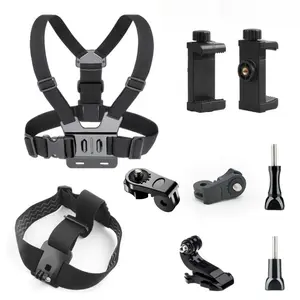 Head Strap & Chest Mount Kit for Phone and Sports Camera - First-Person View (FPV) Shooting Harness for Cycling, Motorcycle, Live Streaming, VloggingAdjustable Elastic Belt Body Mount Chest Strap Harness Kit for Gopro 11 10 9 Max 8 7 6 5 and Insta 360 Cam