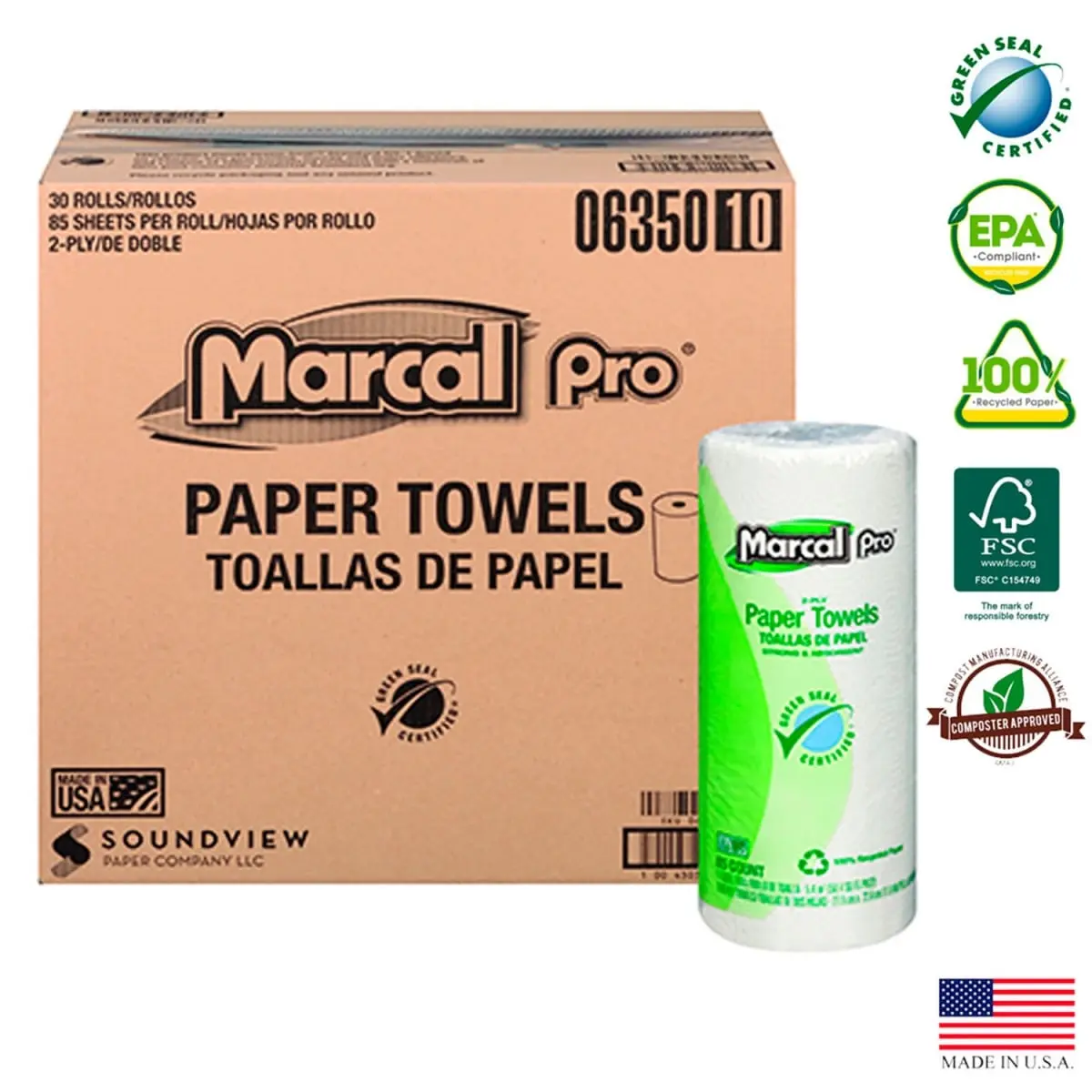 Nittany Paper Mills 670311 2-Ply Eco-Friendly Recycled Kitchen Wipes & Household Paper Towels - White, 85 Sheets per Roll, 30 Rolls per Case - Commercial Use, Cleaning, 63 Ft