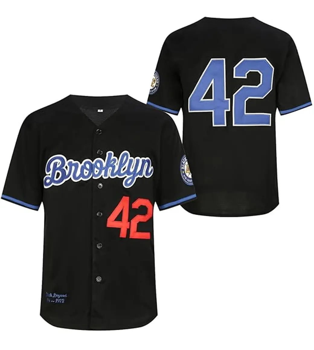 Men's Black Legend Jackie Robinson Honoring Baseball Jersey, Featuring Retired Number 42