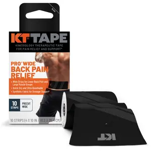 KT Tape Pro Wide - 10 Pre-cut Strips for Lower Back & Large Muscle Groups, Hypoallergenic & Latex-Free, Stronger Adhesive, Water Resistant