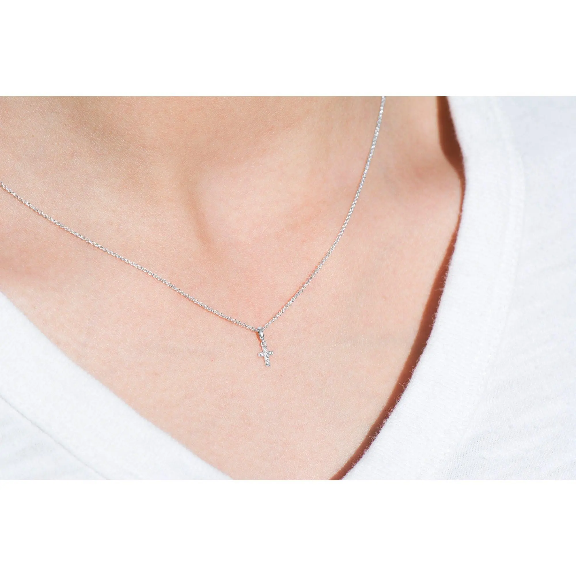 14k Gold Tiny Diamond Cross Necklace