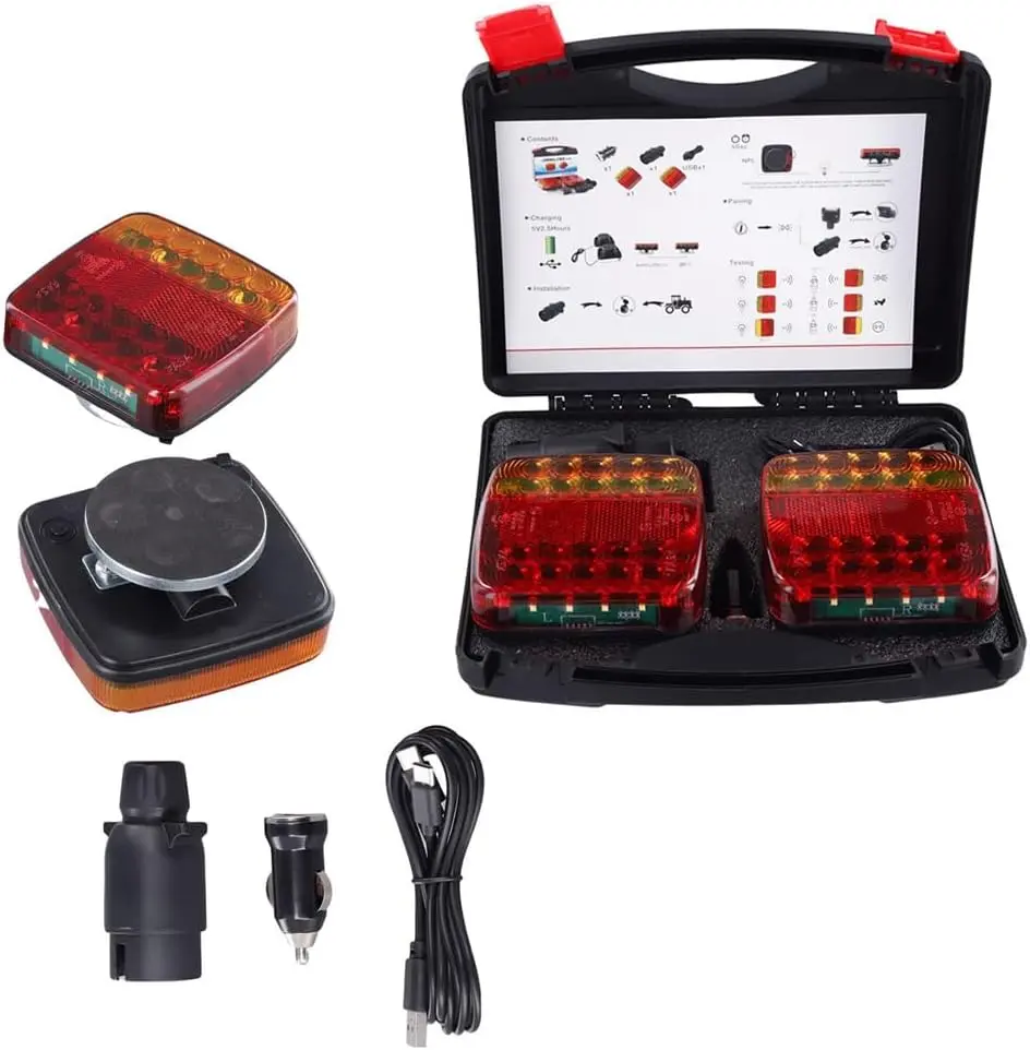 Wireless Trailer Lights Dual Function Magnetic LED Trailer Tow Lights with Tail Lights/Brake Lights/Turn Signal/Reverse/Strobe Lights