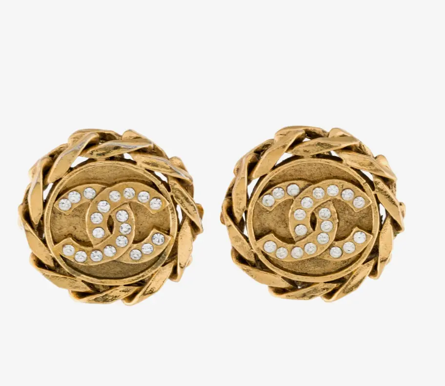 Pre-owned Chanel Vintage Strass CC Chain Wrapped Clip On Earrings 4000035252616