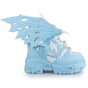 Anthony Wang Blue Apple Dragon Wing Platform Sneakers with Unique Central Figure and Circular Motif Decorative Item