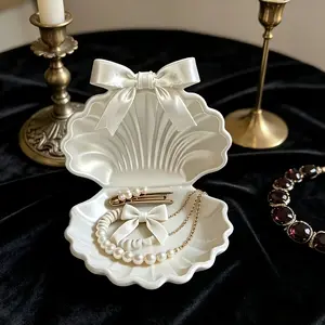 3D Printed Pearl Shell Jewelry Box, Elegant Shell Storage Box with Bow, Ideal for Dressing Table, Bedroom, Bathroom, Desktop Decor, Gift for Women and Girls