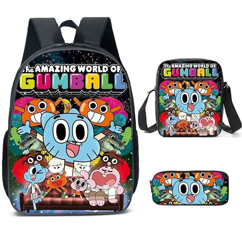 The Amazing World of Gumball Anime Backpack for Women Men Teens, Day Packs Knapsacks Casual Backpacks 3 Pcs Set Gift for Gym Travel Camping Outdoor Work Business