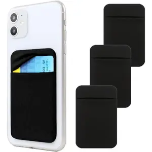 3pack adhesive phone pocket, cell phone stick on card wallet, credit cards/ID card holder (double secure) with self sticker for back of iPhone,Android and all smartphones.