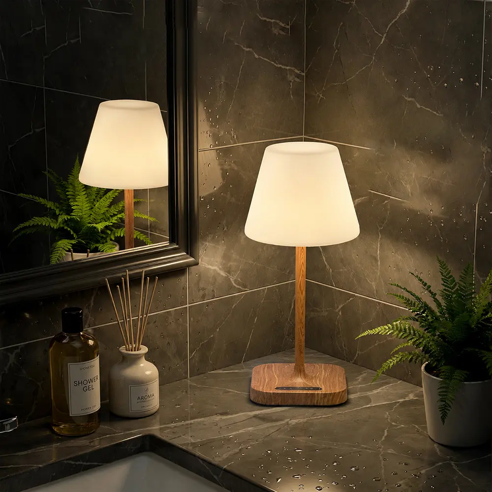 Shower Lamp Waterproof Bathroom Lamp, 4000mAh Battery Power Indicator Desk Lamp, Memory Function, Rechargeable Cordless Table Lamp 3 Color Modes, Touch Dimmable Light, Small Night Lamp for Bathroom, Bathtub, Kitchen, Outdoor Patio