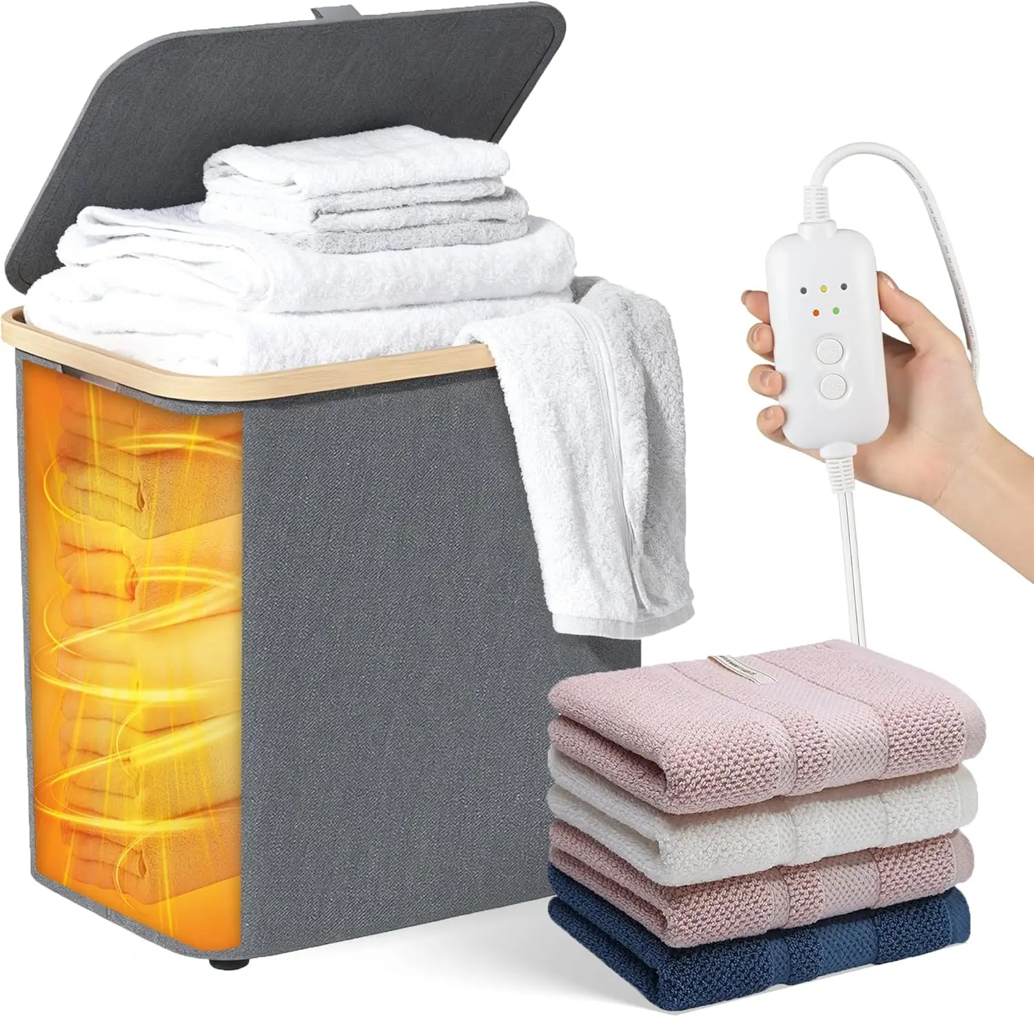 35L Large Towel Warmer/46L Laundry Basket, 2-in-1 Innovative Design, Foldable Towel Warmer for Bathroom, Large Heated Blankets Warmers, Auto Shut Off, Fits Up to 3 Oversized 40"X70" Towels, Ideal Gift