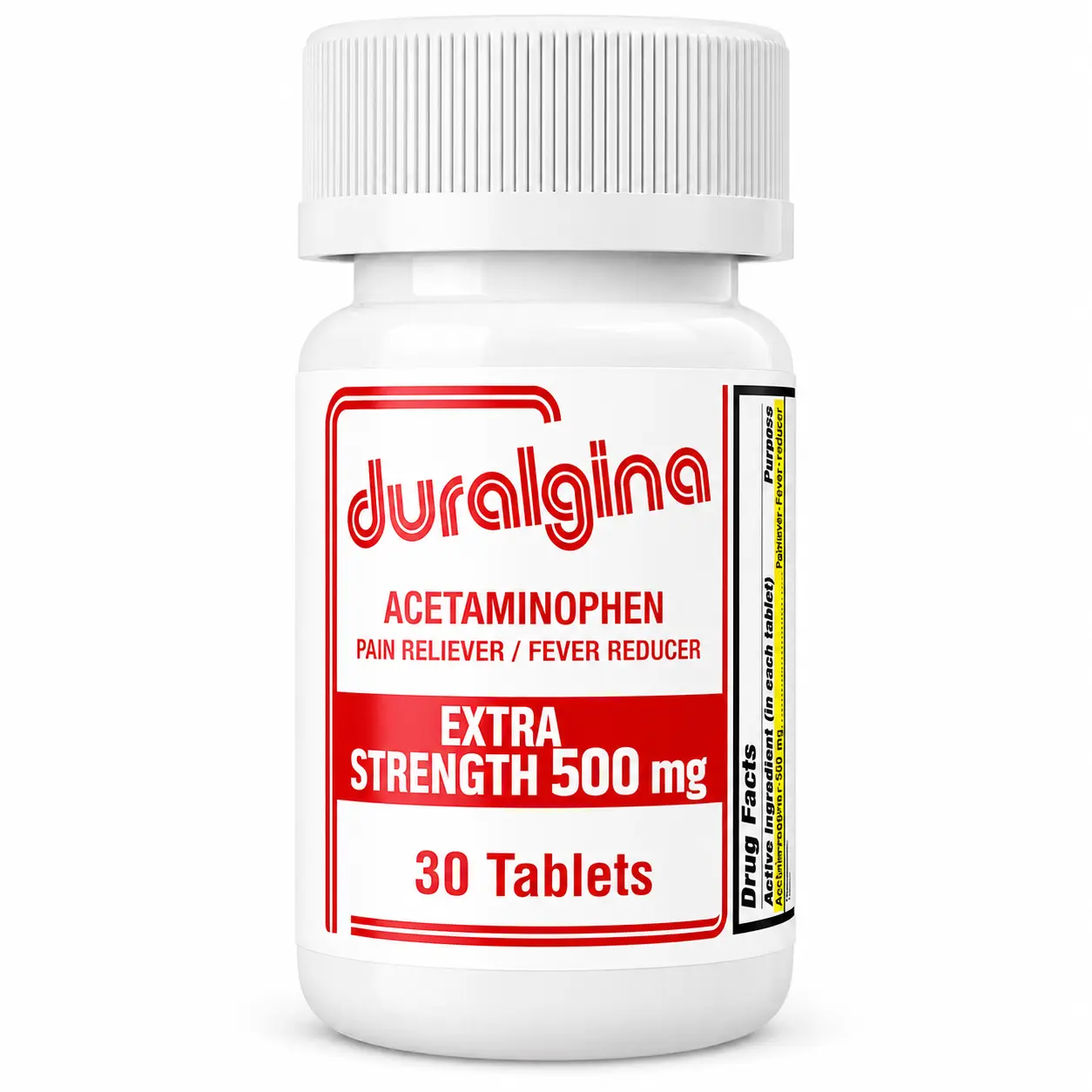 DURALGINA Non-Drowsy Extra Strength Acetaminophen Tablets - 500mg, Gentle on Gut, Fast-Acting, 1 oz Container, Pain & Fever Reducer for Headache, Muscle Aches, Safe for Adults & Youth 12+, 30-Count 1-Pack