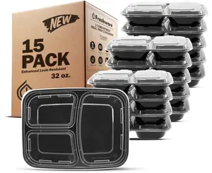 Freshware Meal Prep Containers [15 Pack] 3 Compartment with Lids, Food Containers, Lunch Box, Stackable, Bento Box, Microwave/Dishwasher Safe (32 oz)