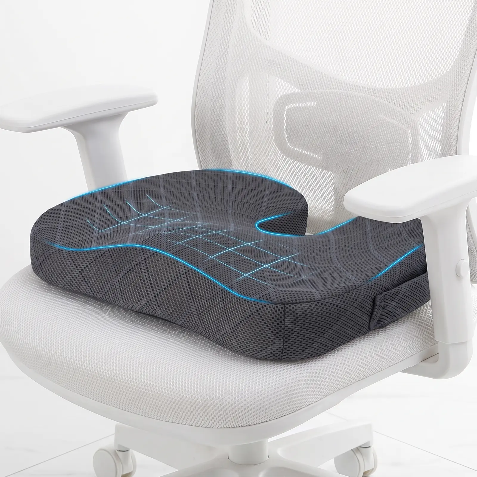 Ergonomic Memory Foam Seat Cushion for Office Chair, Car & Home, Donut Pillow with Portable Handle, Non-Slip Bottom, Washable Cover for Tailbone & Hip Support