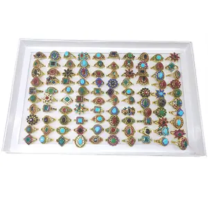 18pcs New Hot Selling Vintage Style Colored Stone Rings, Minimalist And All-Match Women'S Rings Mixed And Matching Fashion Jewelry