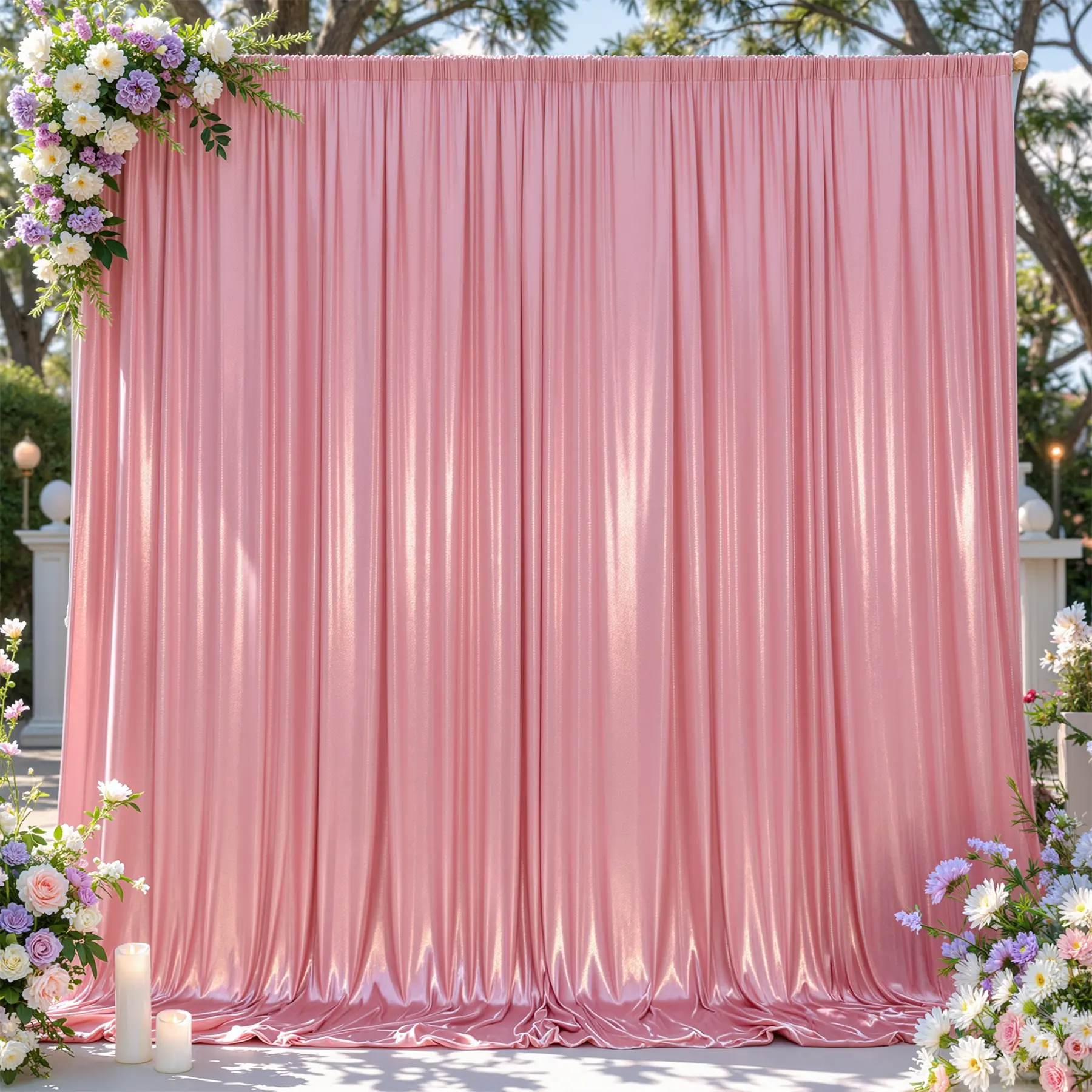 Pink Luxury Satin Drapes 6-Pack - Reusable Polyester Wed Backdrop Panels, 30x10FT Shiny Wall Backdrop Banners, Wrinkle-Resistant Ornaments for Wedding, Birthday Party Decor Design (Balloon-Compatible)