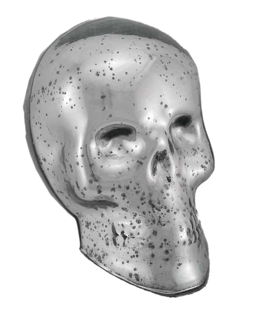 Silver Mercury Glass Skull Statue
