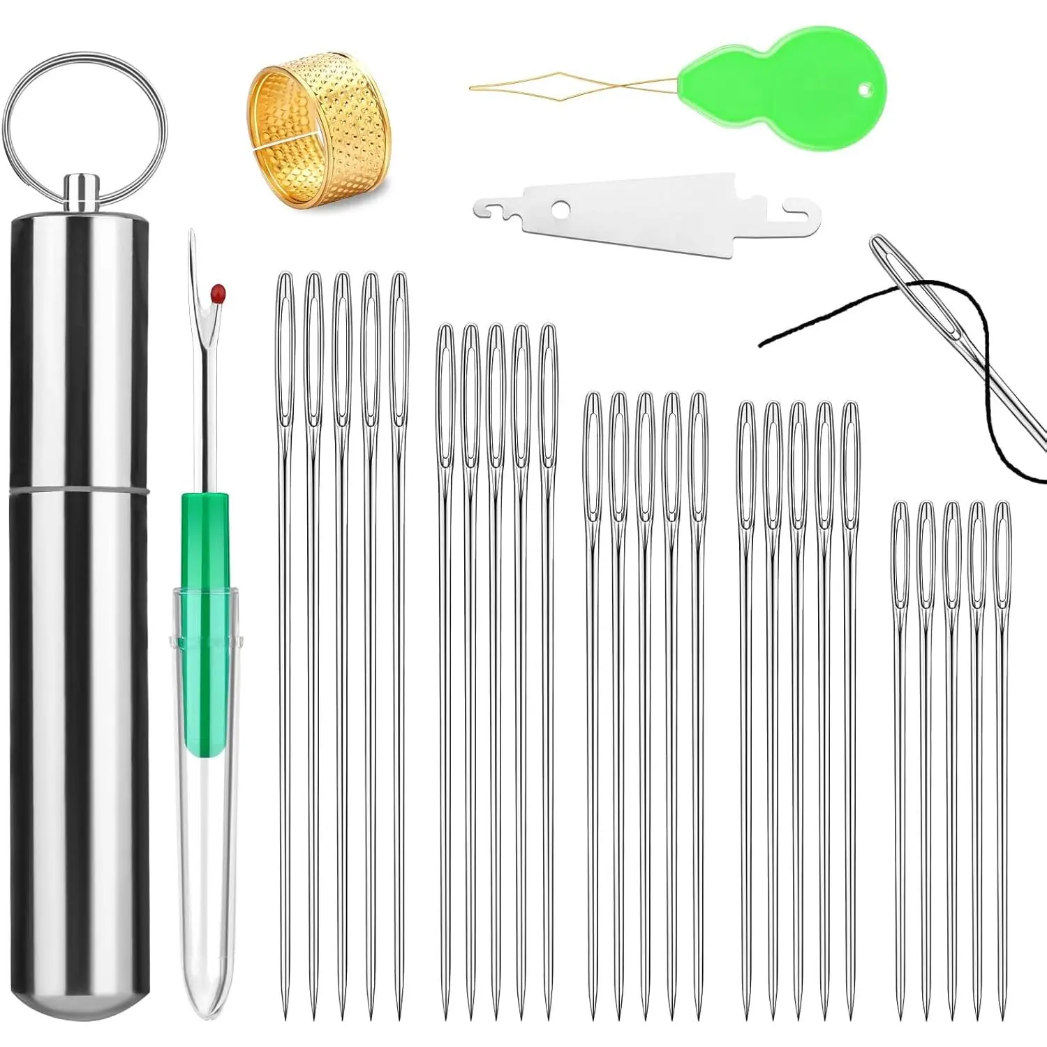 Embroidery , 25 count Sewing  Large Eye, 5 Size Hand Sewing  with Aluminium Storage Tube Threaders,Sewing   for Stitching Crafts, Quilting