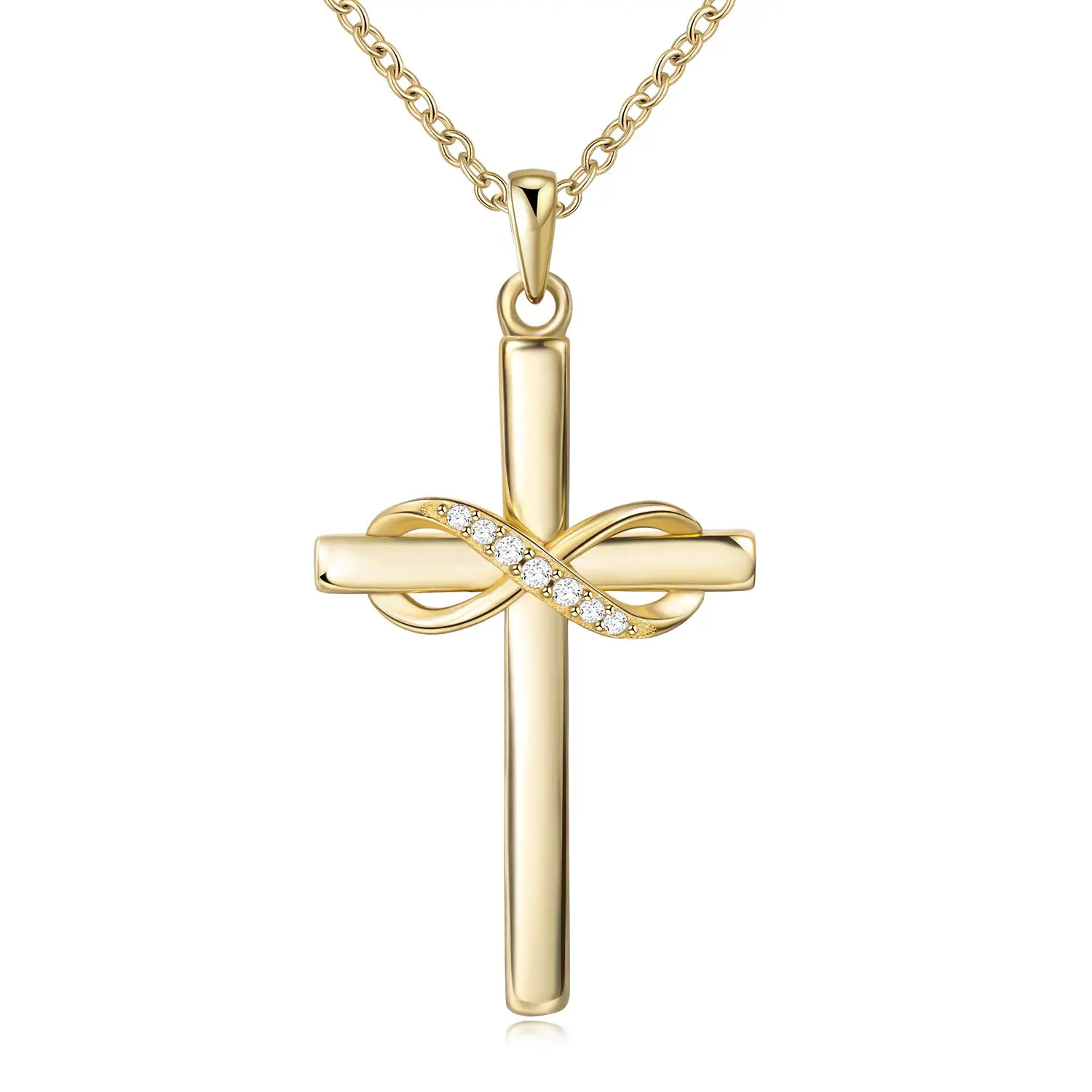 Dainty Infinity Cross Pendant Necklace, Gold Plated Faith-Based Fashion Jewelry for Women, Christian Baptism Gift with 17.71-Inch Chain, Cross Design Pendant, Spiritual Jewelry, Cross Decorative Necklaces