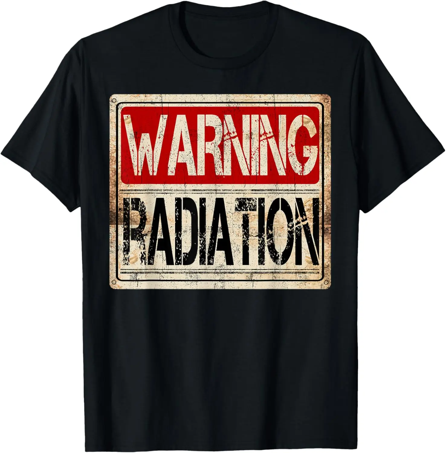 Women's 100% Cotton Short-Sleeve Round Neck Casual Everyday Top - Distressed Radioactive Nuclear Warning Graphic Streetwear T-Shirt