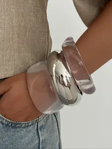 Bohemian Style Geometric Resin Bangle Bracelet, Elegant Light Luxury Casual Party Jewelry Gift for Women, Versatile Metal Accessories, Boho Style Jewelry