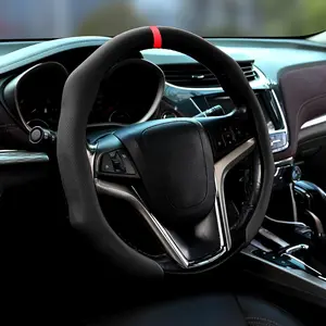 Car Steering Wheel Cover, Nappa Leather Sport Vehicle Steering Wheel Protector Fitting 15-Inch, Non-Slip Comfortable Automotive Interior Decoration Accessories, Universal for Most Cars (Black)