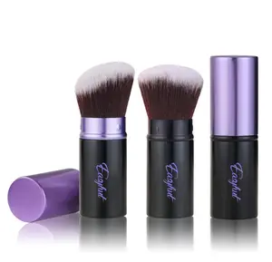 Retractable Kabuki Makeup Brushes 2 Pcs Blush Brushes Set Portable Powder Brushes with Flat and Angled Top for Liquid Cream Cosmetics Travel. (violet)