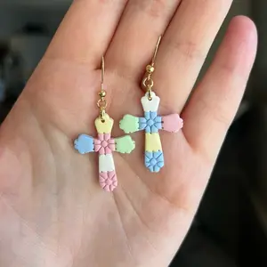 Quilted Crosses Earrings in Spring Pastels