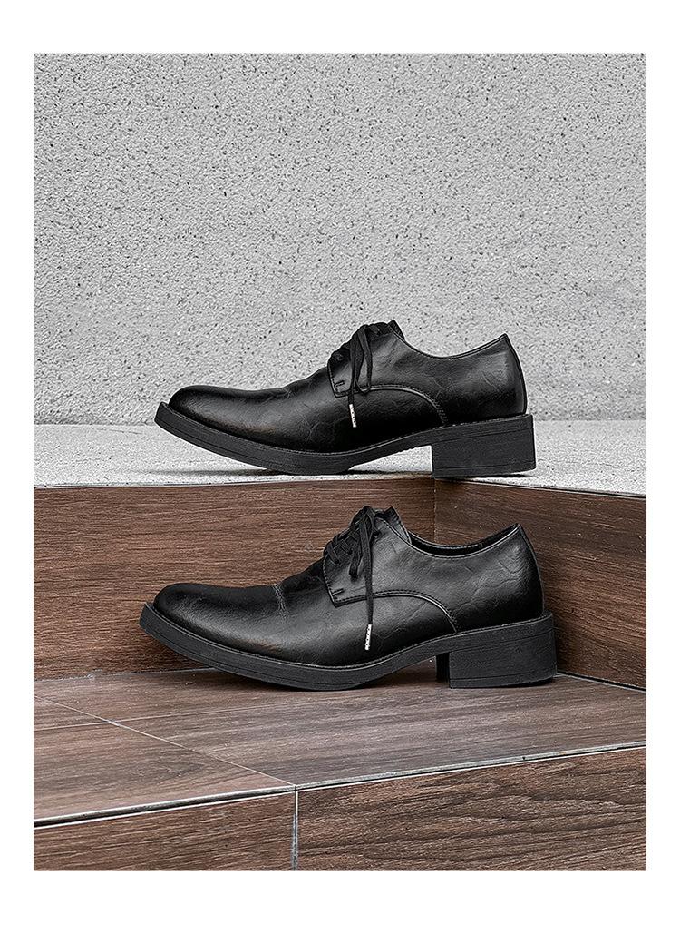 Derby men’s leather shoes with a premium feel—black dress/casual style, height-boosting platform sole, large toe box