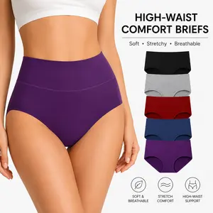 Women's High Waisted 5 Pack Multicolor Cotton Underwear - Seamless Non-Wire Full Coverage Briefs, So Soft Flexible Breathable Stretch No Roll-Down Everyday Wear (M-XXL)