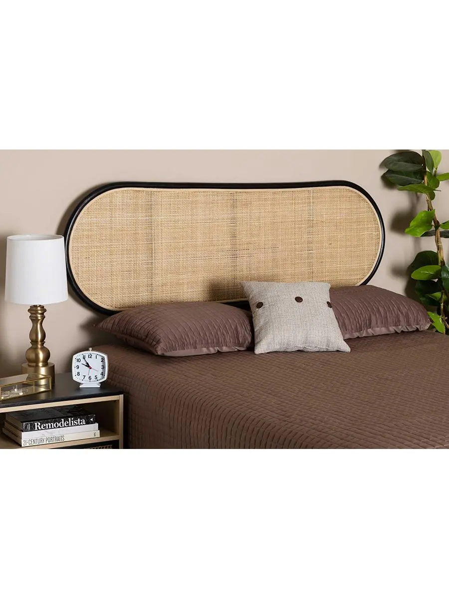 Baxton Studio 193271385805 Reegan Modern Bohemian Two-Tone Rattan Standalone Headboard, Black & Natural Brown, Queen Size