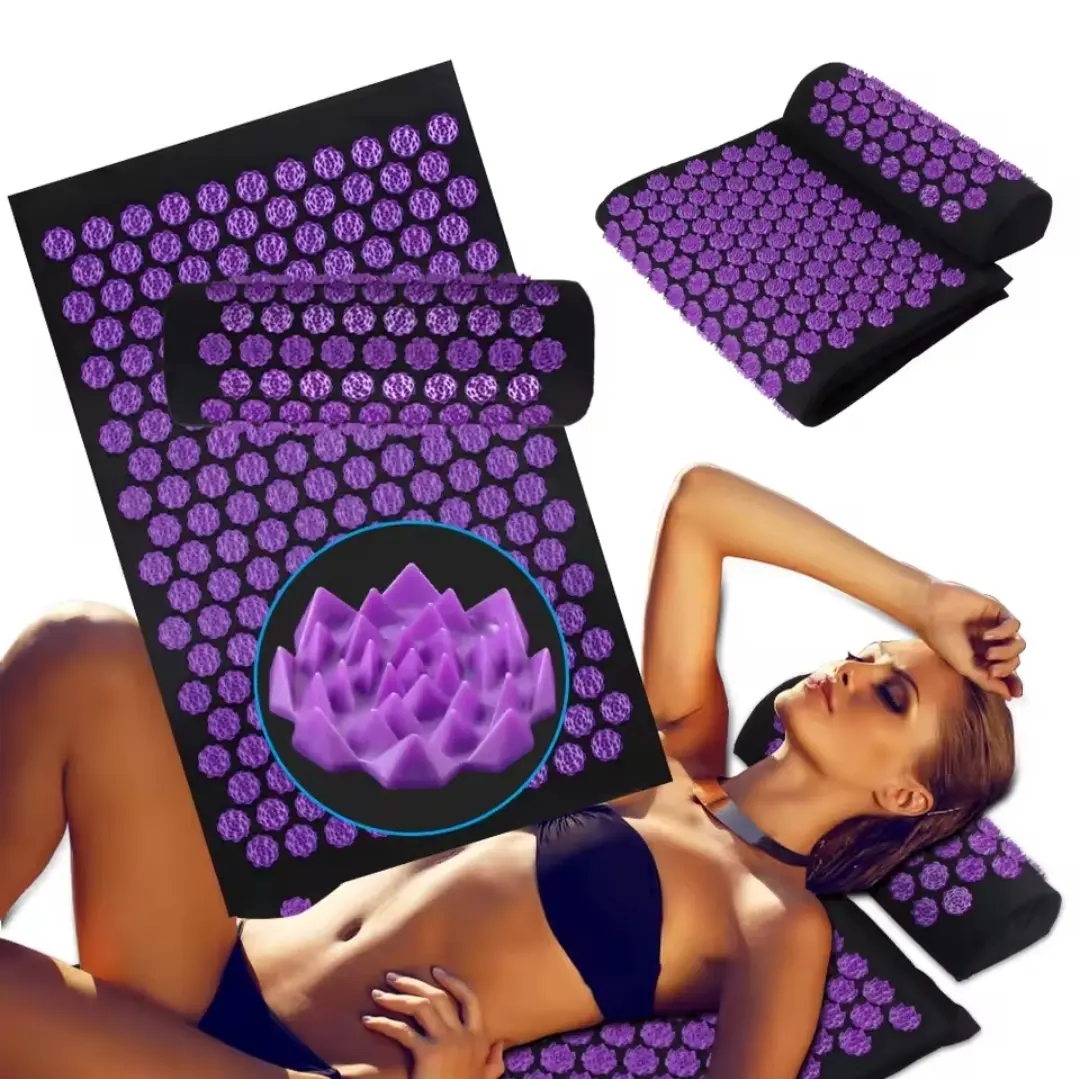 Plastic Acupressure Mat and Pillow Set for Adults - Spiked Mats for Back, Neck Pain Relief, Stress & Mood Support, Yoga Muscle Therapy, Solid Design