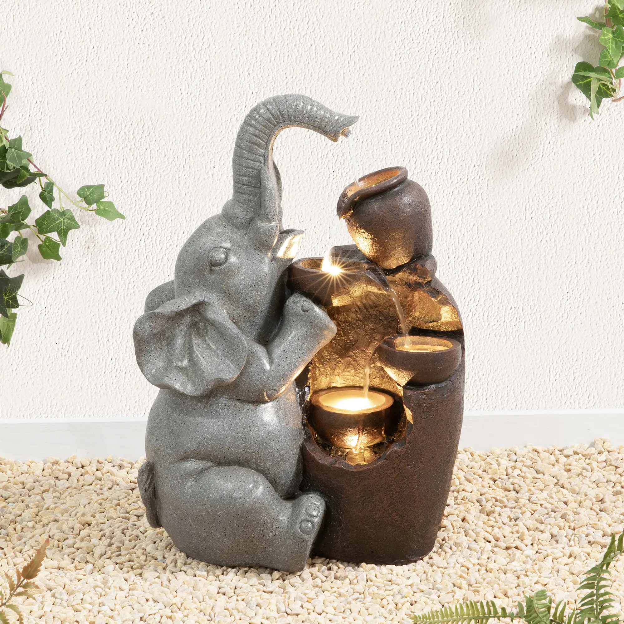 Glitzhome 4-Tier Stack Polyresin Garden Fountain with Pump, LED Lighted Water Cascade (KD)