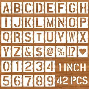 42 Pcs Letters Numbers and Symbols Stencil, 1 Inch Reusable Plastic Alphabet Templates Interlocking Stencil Kit, Art Craft Stencils for Painting on Wood, Wall, Sign (1 Inch) KINYFY