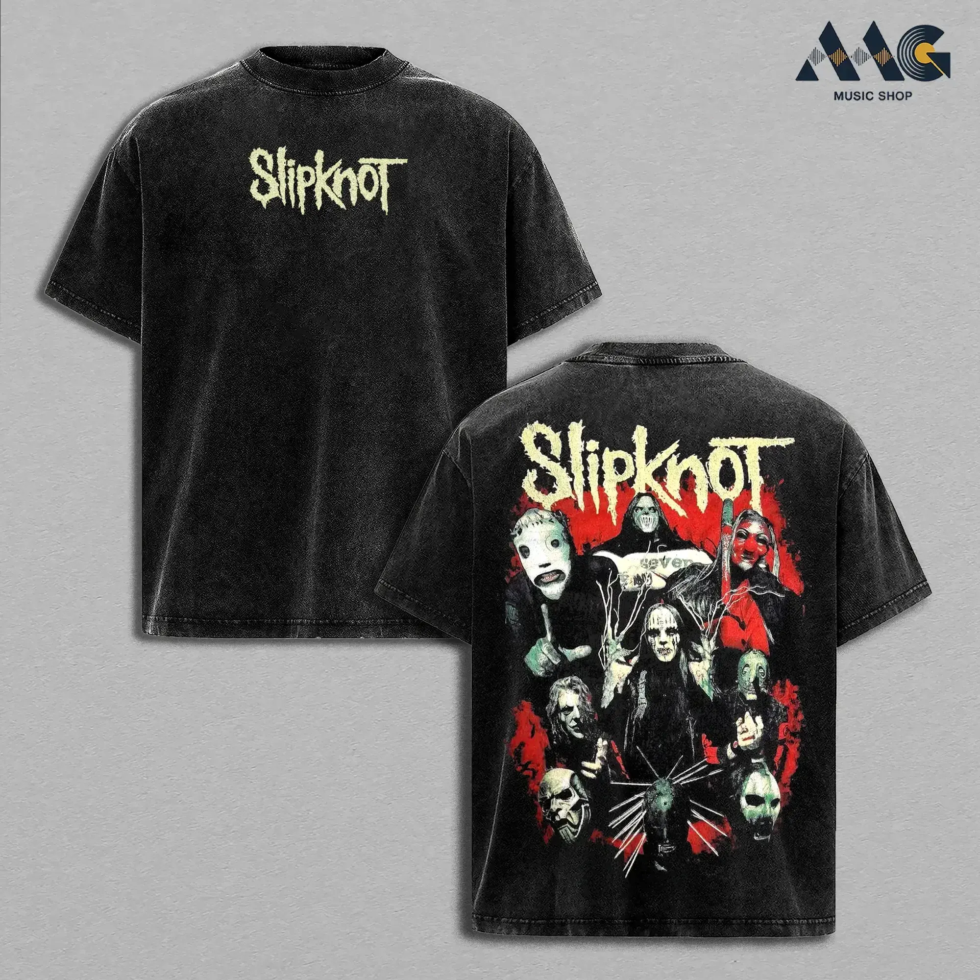 Slipknot Classic Logo Band Photo Oversized Graphic Tee Men Vintage Washed Clothes, Heavyweight Cotton Unisex Shirt Good Graphic Tees, Soft Unisex Top for Everyday Wear, Alternative Nu Metal Music Merch, Trendy T-shirt Top Men's and Women's Clothing