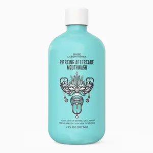 Base Laboratories Piercing Aftercare & Oral Care Mouthwash - Alcohol-Free, Fluoride-Free Healing Rinse for Tongue, Lip, Cheek, & Gum Health - Mint-Cantaloupe Flavor - 16 oz