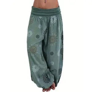 Boho Floral Print Harem Pants, Vacation Elastic Waist Beach Pants For Spring & Summer, Women's Clothing