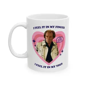 Billy Mack Love Actually Mug - I Feel It In My Fingers Christmas Movie Quote Ceramic Cup - Funny Sarcastic Holiday Merch