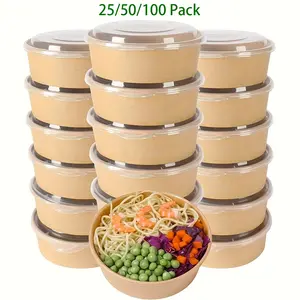 17oz/500ML Disposable Paper Bowls with Lids, Disposable Tableware, Disposable Dinnerware, 25/50/100 Pieces Set, Party Supplies Bulk Supply, Suitable for Cold & Hot Food/soup