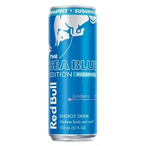 24x Red Bull Sugar Free Juneberry Sea Blue - Energy Drink Beverage Refreshing Caffeine Zero Calorie Sparkling Liquid Focus Endurance Performance Workout Gym Fuel Party Flavorful Wholesale Bulk Lot Bundle Pack 24ct 12oz Cans Summer Edition