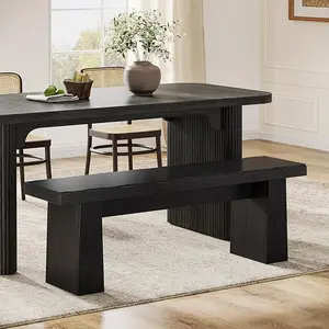 Tribesigns Black Modern Dining Table Bench 47-Inch Long Kitchen Bench with Sturdy MDF Frame for Dining Room Entryway Living Room Hallway Easy Assembly(Only Bench)