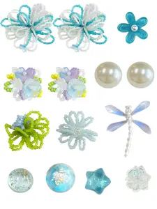 14pcs Resin Beaded Sandal Accessories, Colorful Dragonfly DIY Shoe Buckles, Decorative Sandal Attachments, Fresh Style Footwear Embellishments