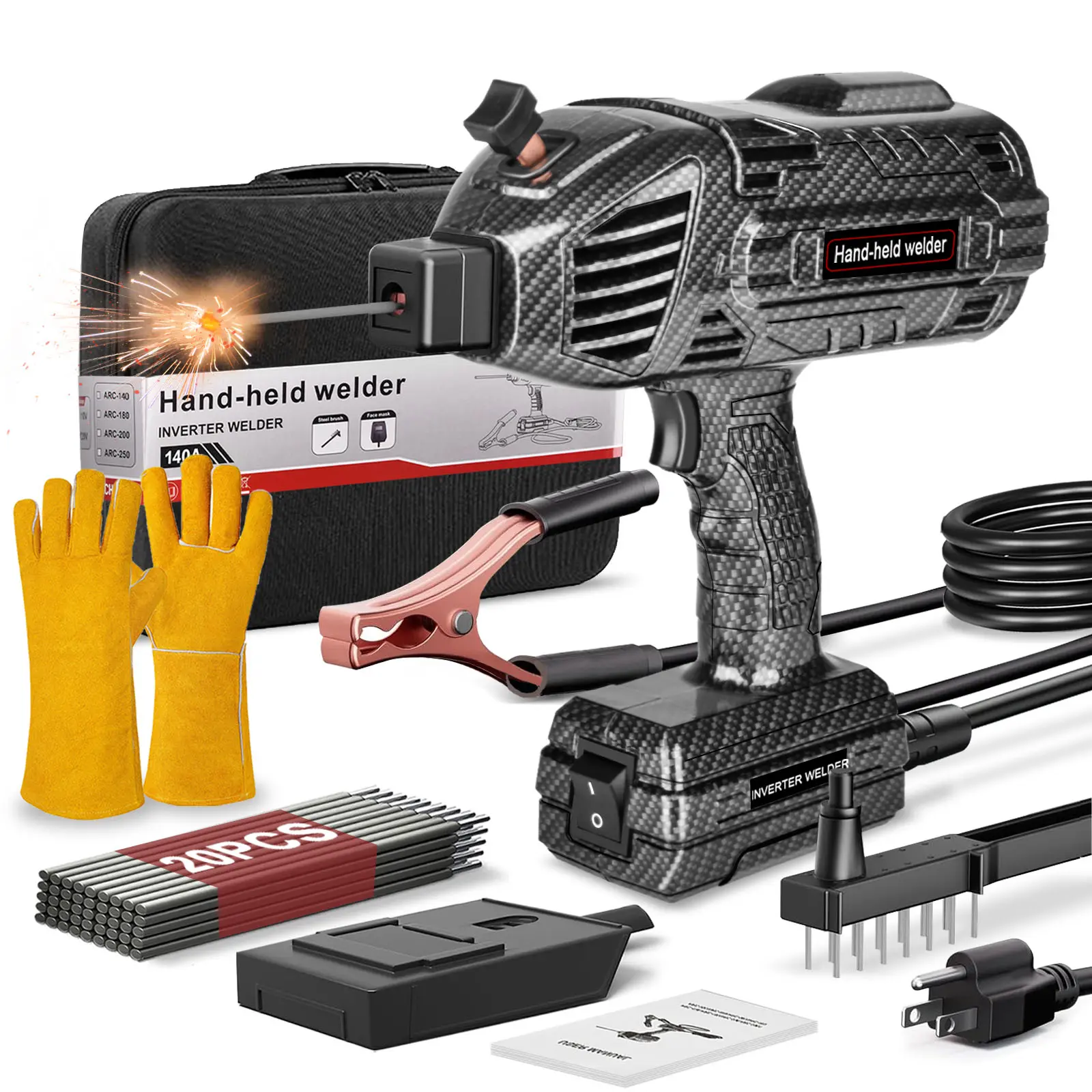 GNI Inverter Stick Welding Machine, 110V 20-120A Portable Handheld Welder (Black) with 20pcs Rods, IGBT System, 6 Variable Current Adjustment, Hot Start, Arc Force, Anti-Stick Gun for Welding Machines