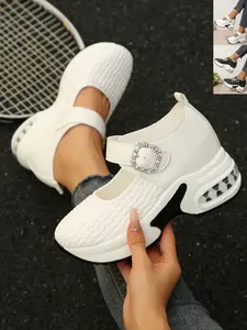 Women's Mary Jane Chunky Heel Square Heel Walking Shoes, Rhinestone Buckle, Breathable Textile, Casual All Season Footwear, Commuter Versatile