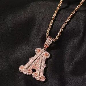 【PANDA Jewelry】Hip-Hop Letter Necklace with Fashionable Full Diamonds Studded with Ice Sugar Letters Golden and Silver Rose Gold Jewelry Necklace
