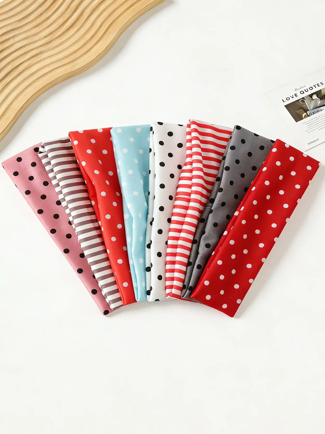 8pcs Soft Wide-Brimmed Fabric Striped Polka Dot Hair Bands, Sweat-Absorbent Elastic Headbands for Daily Outdoors Yoga Running Workout Headband, Workout Hairband, Sweat Absorbing Headband
