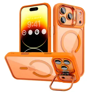 Shockproof camera lens protector and stand protective phone case, suitable for iPhone 17 Pro Max, 16, 15, 14, 13, 12 Pro, durable wireless magnetic MagSafe