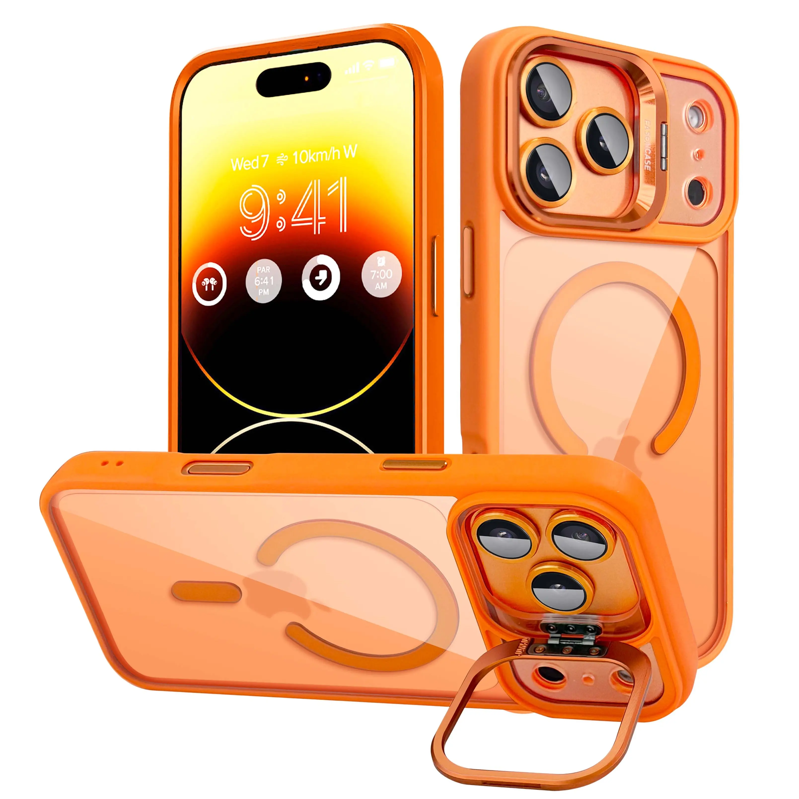 Shockproof camera lens protector and stand protective phone case, suitable for iPhone 17 Pro Max, 16, 15, 14, 13, 12 Pro, durable wireless magnetic MagSafe Case Factory