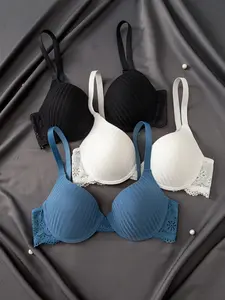 Women's Three-Piece Set Lace Bras, Soft Comfortable Design, Breathable Fabric, Adjustable Straps, Perfect for Everyday Wear