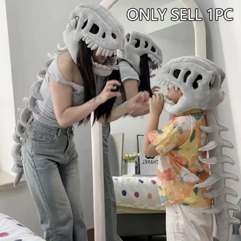 Halloween Dinosaur Skeleton Costume Headpiece, Dinosaur Skeleton Hat, Party Hats, Funny Role Play Party Plush Toy, Creative Prank Gift for Girlfriend, Kids, Family & Friends