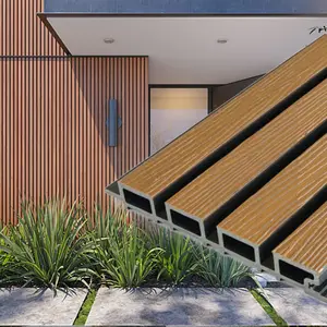 Weathered Teak Composite Slat Wall Panels – Embossed Wood Grain with Black Accent Finish